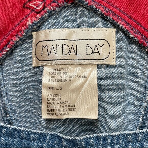 VINTAGE MANDAL BAY DENIM OVERALLS WITH RED BANDANA PRINT TRIM - Picture 10 of 10